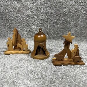 Olive Wood Nativity Christmas Ornaments Handcrafted Set of‎ 3 Bethlehem Scenes